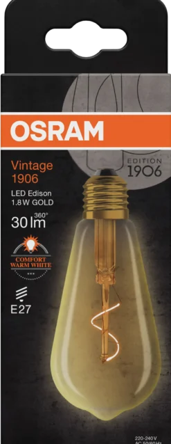 Led Dekorasjonspære E27 Edison 30lm Gold Varmere Lys-Osram Hot