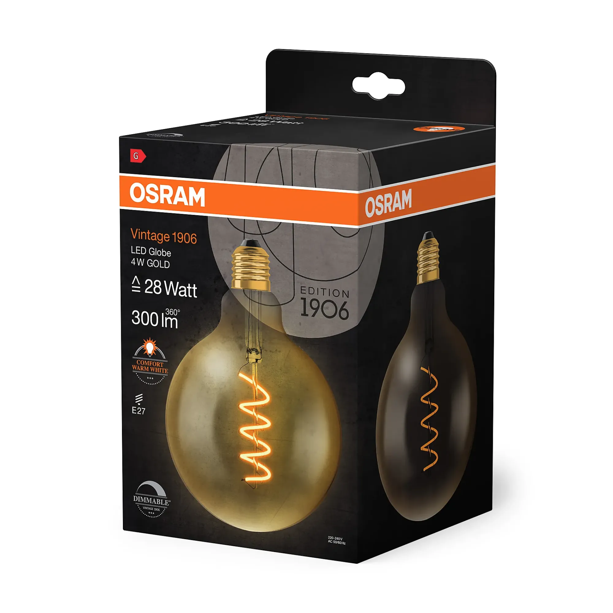 Led Dekorasjonspære E27 G125 28 300lm Gold Dim Varmere Lys-Osram New