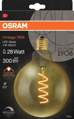 Led Dekorasjonspære E27 G125 28 300lm Gold Dim Varmere Lys-Osram New