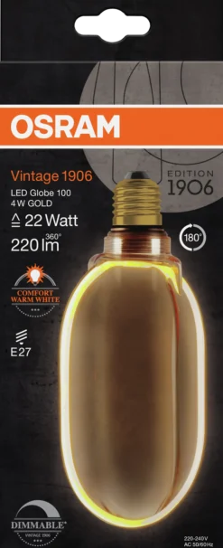Led Dekorasjonspære E27 Ø100 22 220lm Gold Dim Ekstra Varm-Osram Hot