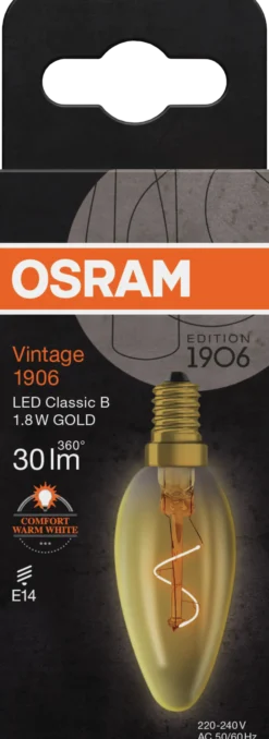 Led Dekorasjonspære E14 30lm Gold Varmere Lys-Osram Best