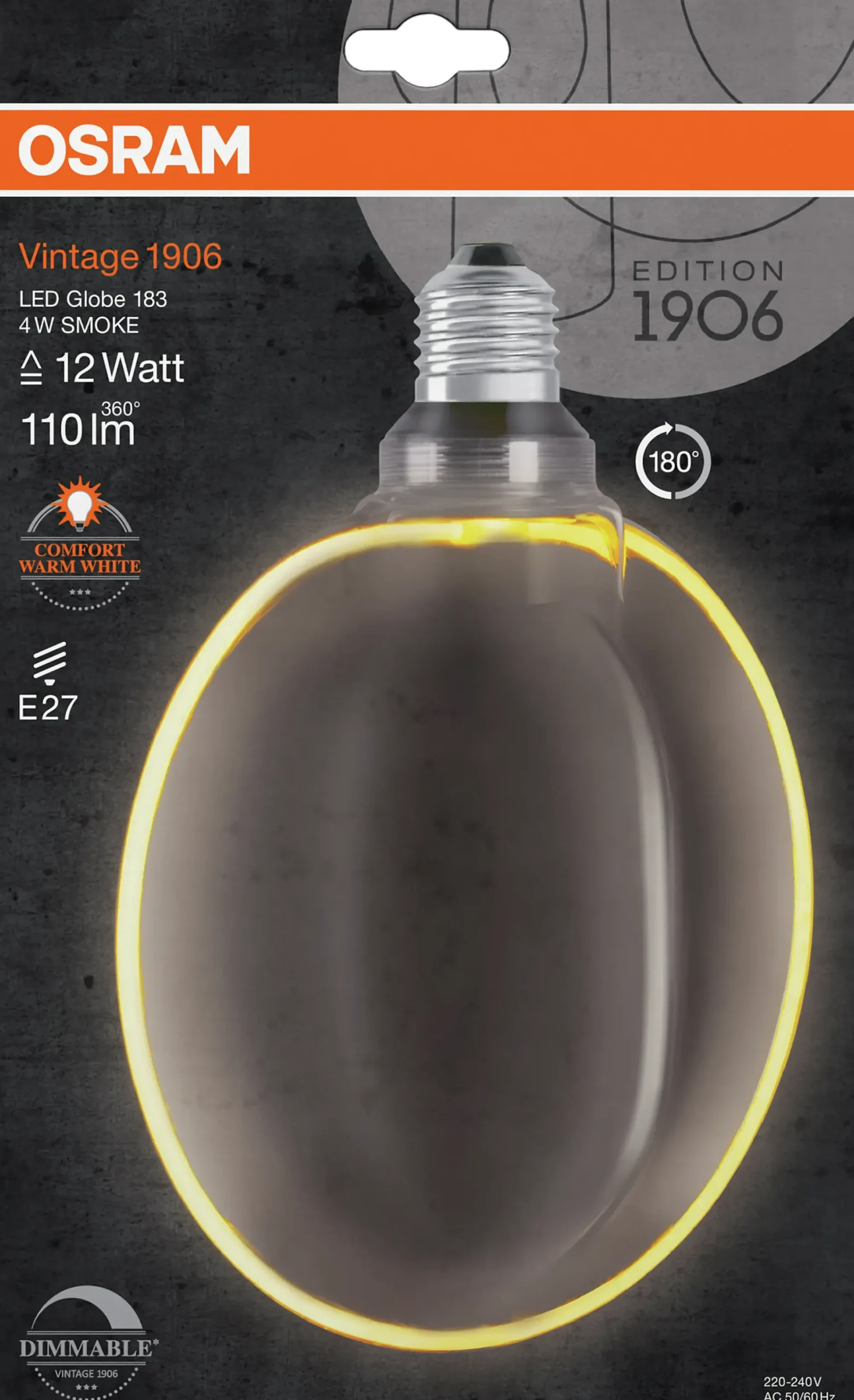 Led Dekorasjonspære E27 Ø183 12 110lm Smoke Dim Ekstra Varm-Osram Outlet