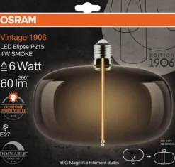 Led Dekorasjonspære E27 O215 60lm Smoke Dimbar Ekstra Varm-Osram New