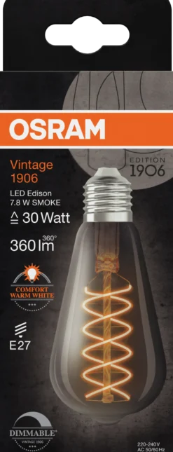 Led Dekorasjonspære E27 St64 30 360lm Smoke Dim Ekstra Varm-Osram