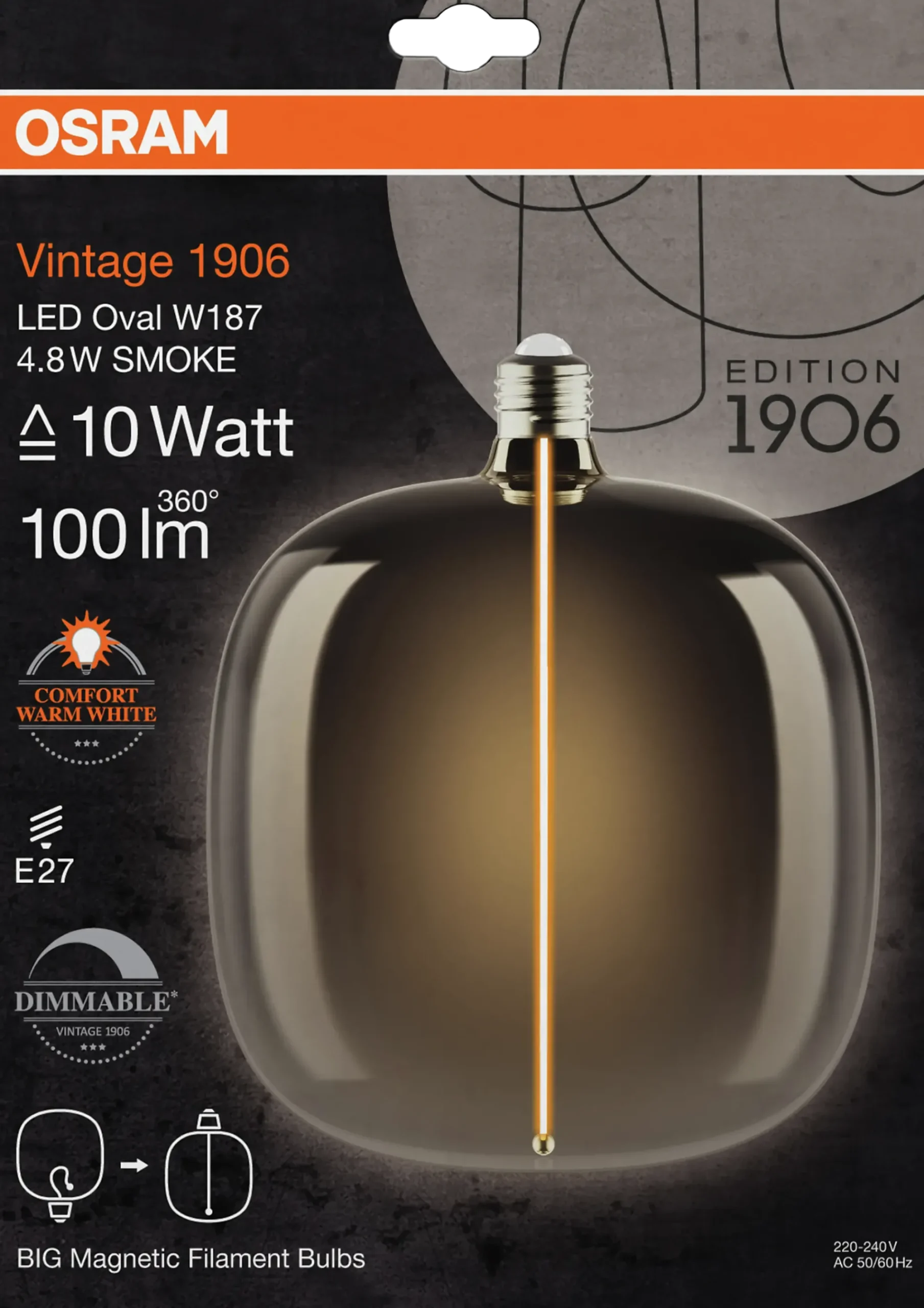 Led Dekorasjonspære O187 10 100lm Smoke Dimbar Varmhvit-Osram Outlet