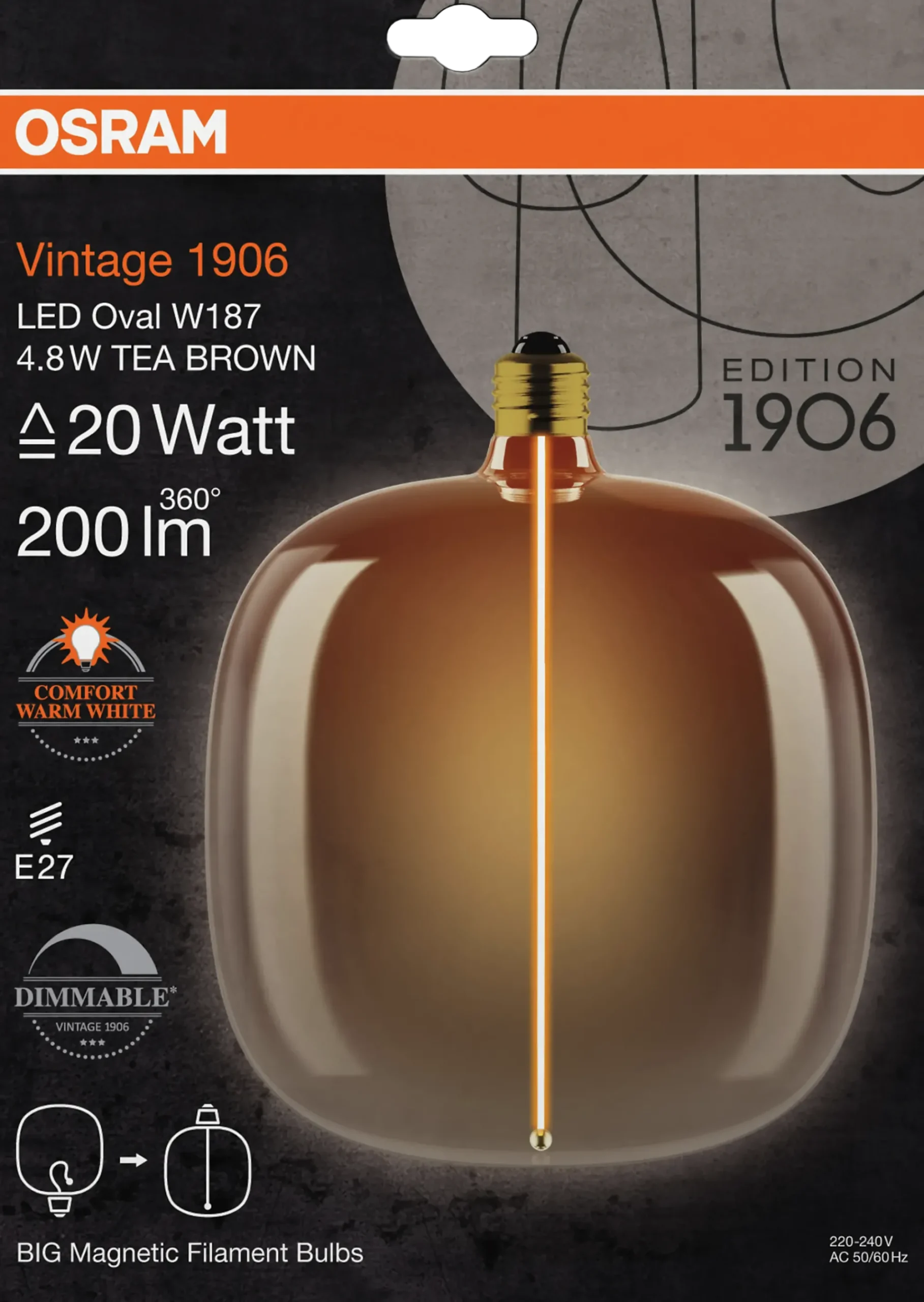 Led Dekorasjonspære O187 20 200lm Tea Brown Dimbar Varmhvit-Osram Outlet