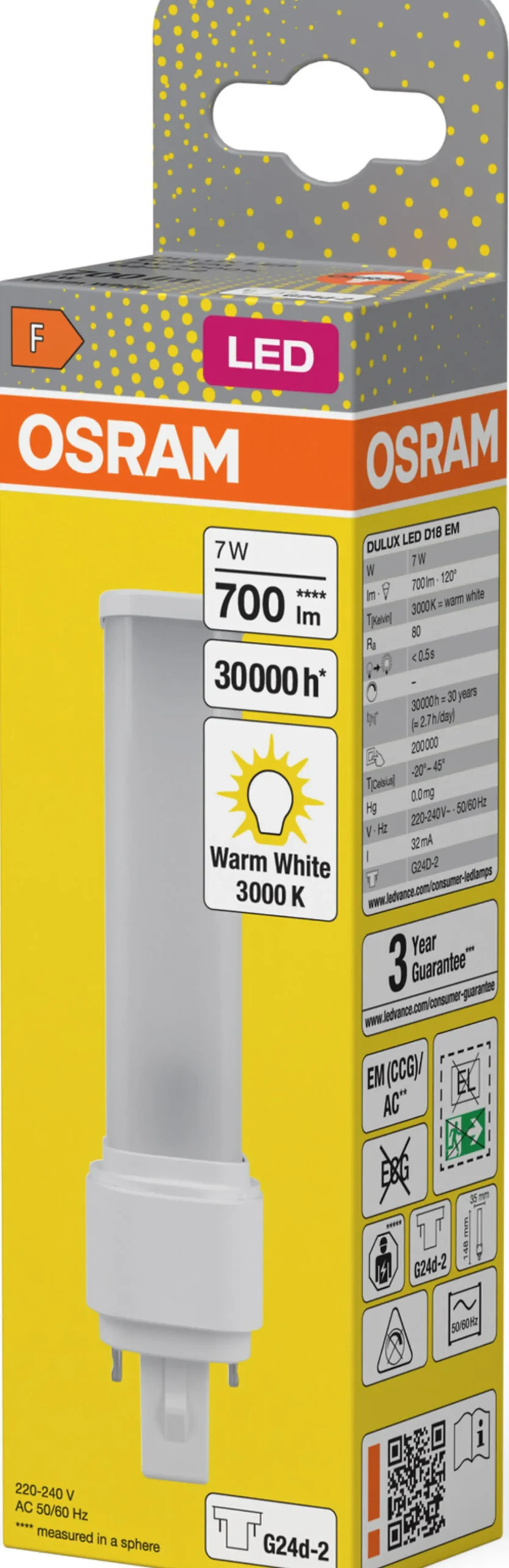 LED Dulux D 18 7W 830 G24D-2-Osram Clearance