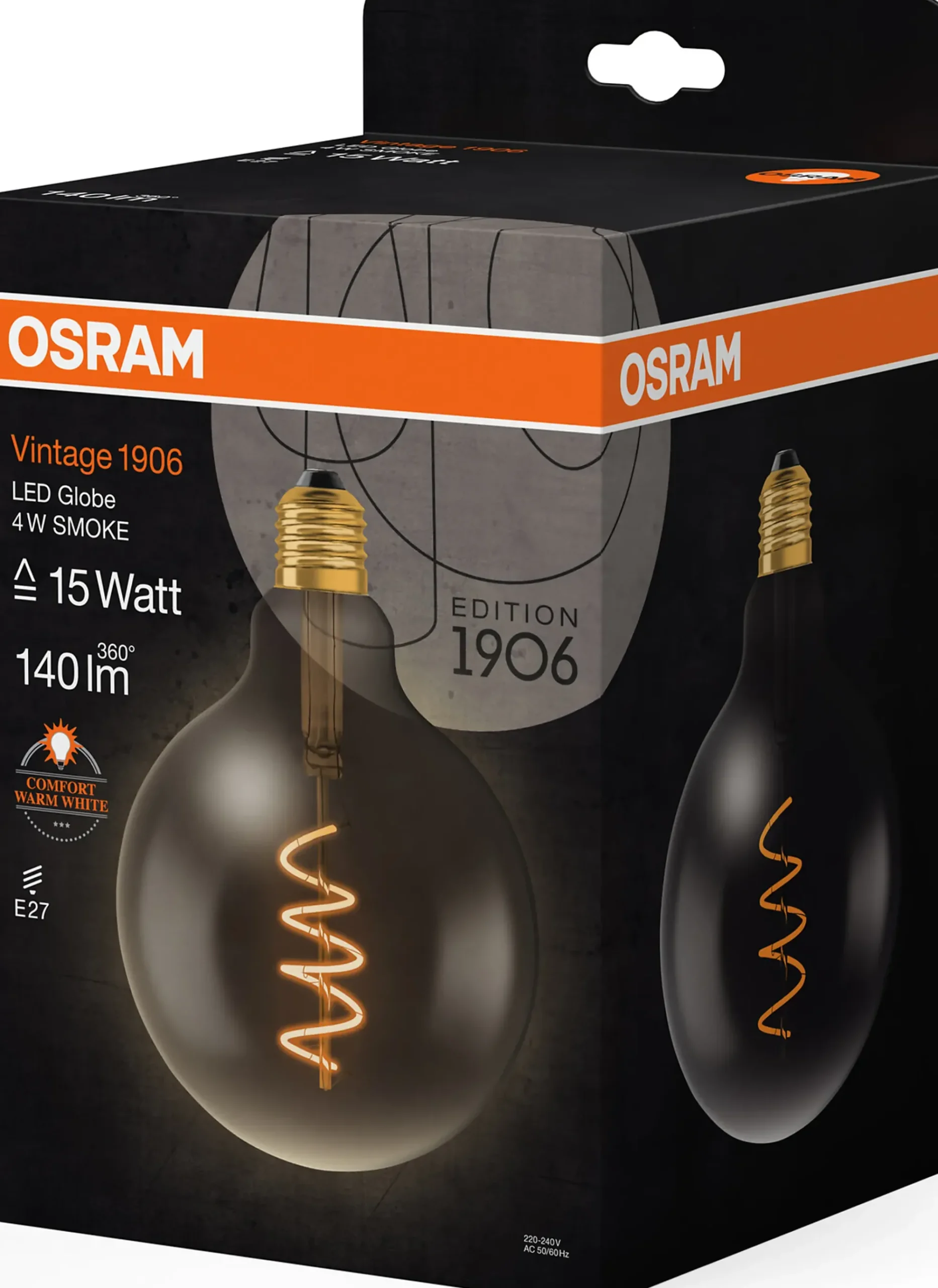 LED Globe G125 15 fil smoke spiral glass 1800K E27-Osram Discount