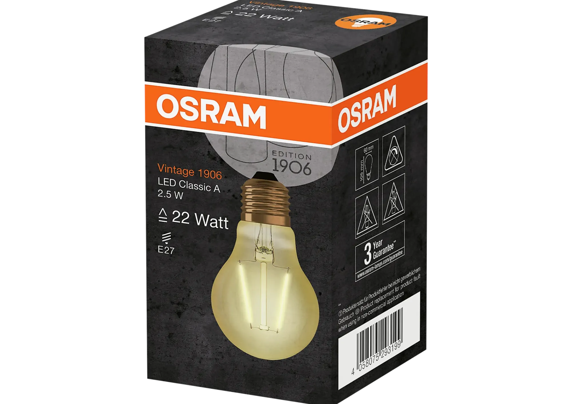 LED lyspære Classic A 22 2,5W 824 gold E27-Osram New