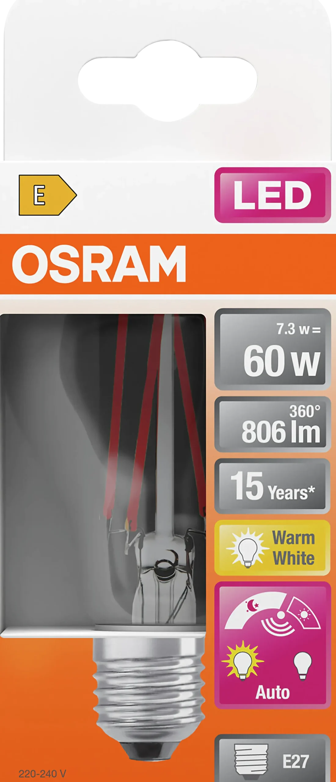 LED lyspære Classic A60 7,3W 2700K daylight sensor E27-Osram Best
