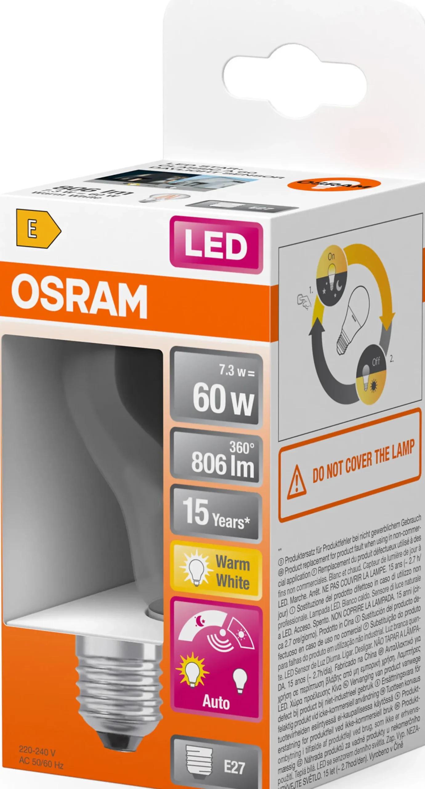 LED lyspære Classic A60 7,3W 2700K daylight sensor E27-Osram Best