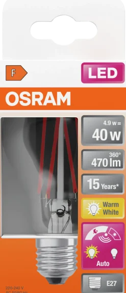 LED lyspære Classic A40 4,9W 2700K daylight sensor E27-Osram Best