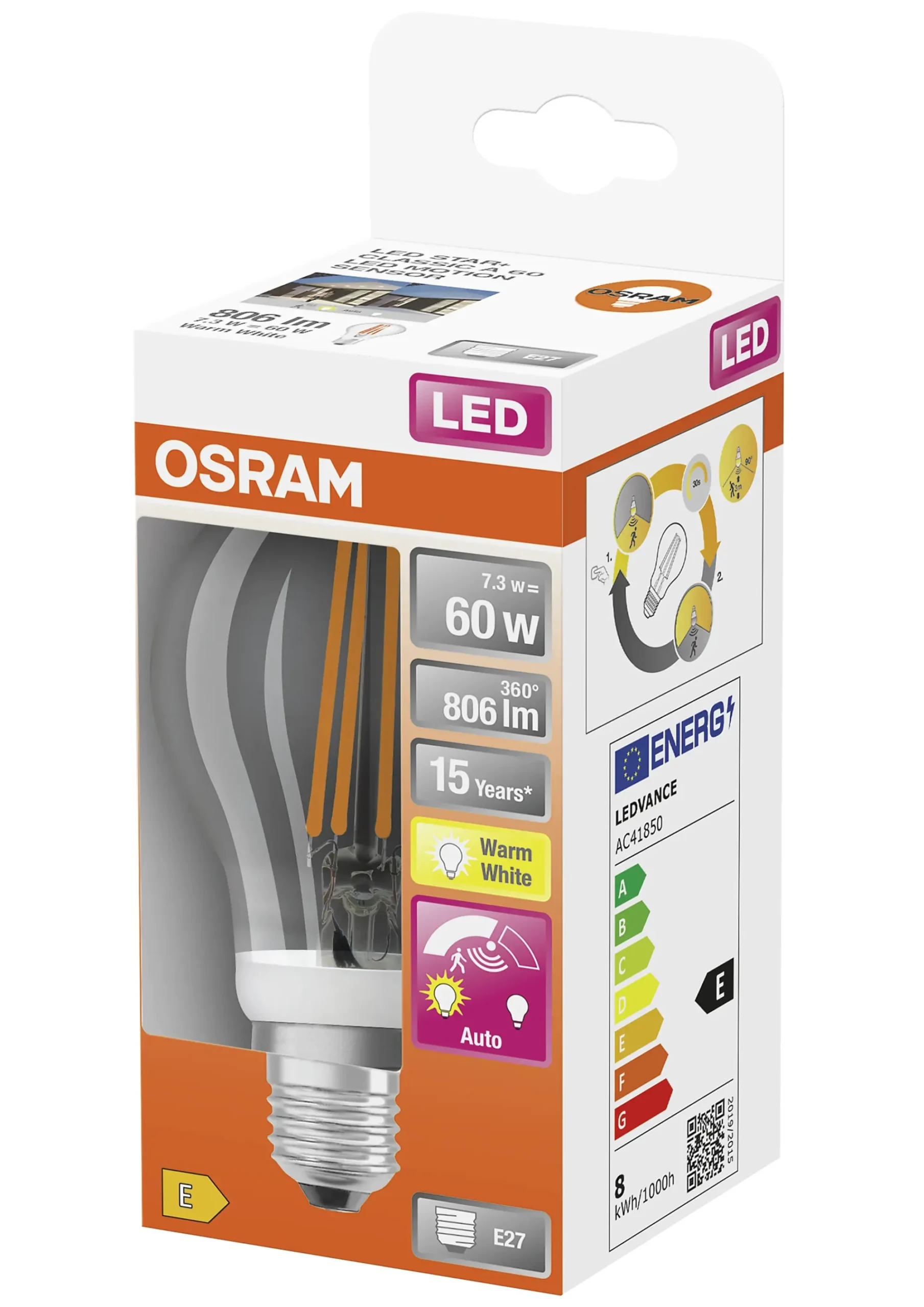 LED lyspære Classic A60 7,3W 2700K motion sensor E27-Osram Clearance