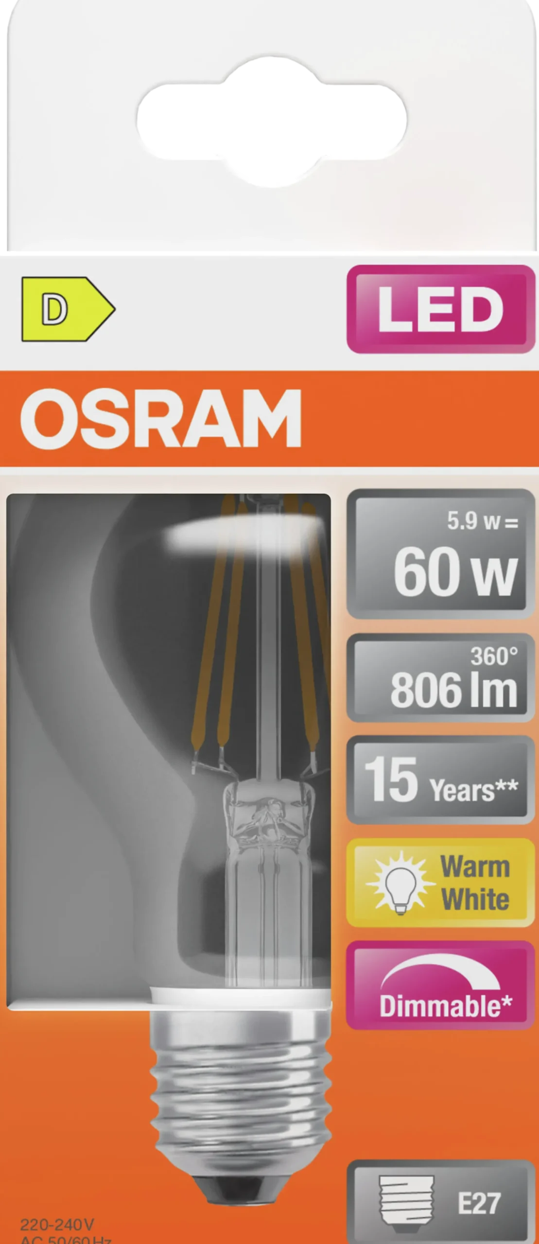 Led Lyspære E27 Classic A60 806lm klar Dimbar-Osram Clearance