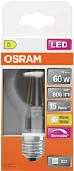 Led Lyspære E27 Classic A60 806lm klar Dimbar-Osram Clearance