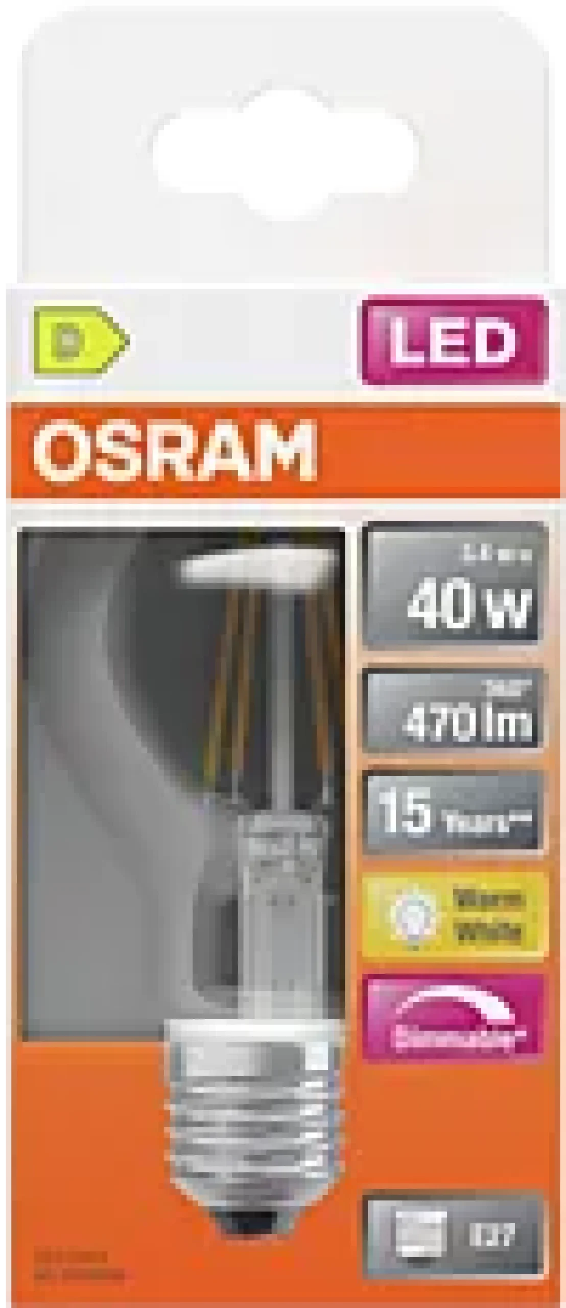 Led Lyspære E27 Classic A40 470lm klar Dimbar-Osram New