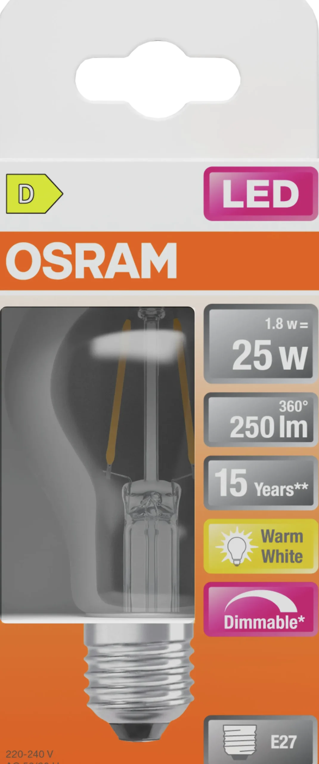 Led Lyspære E27 Classic A25 250lm klar Dimbar-Osram Best