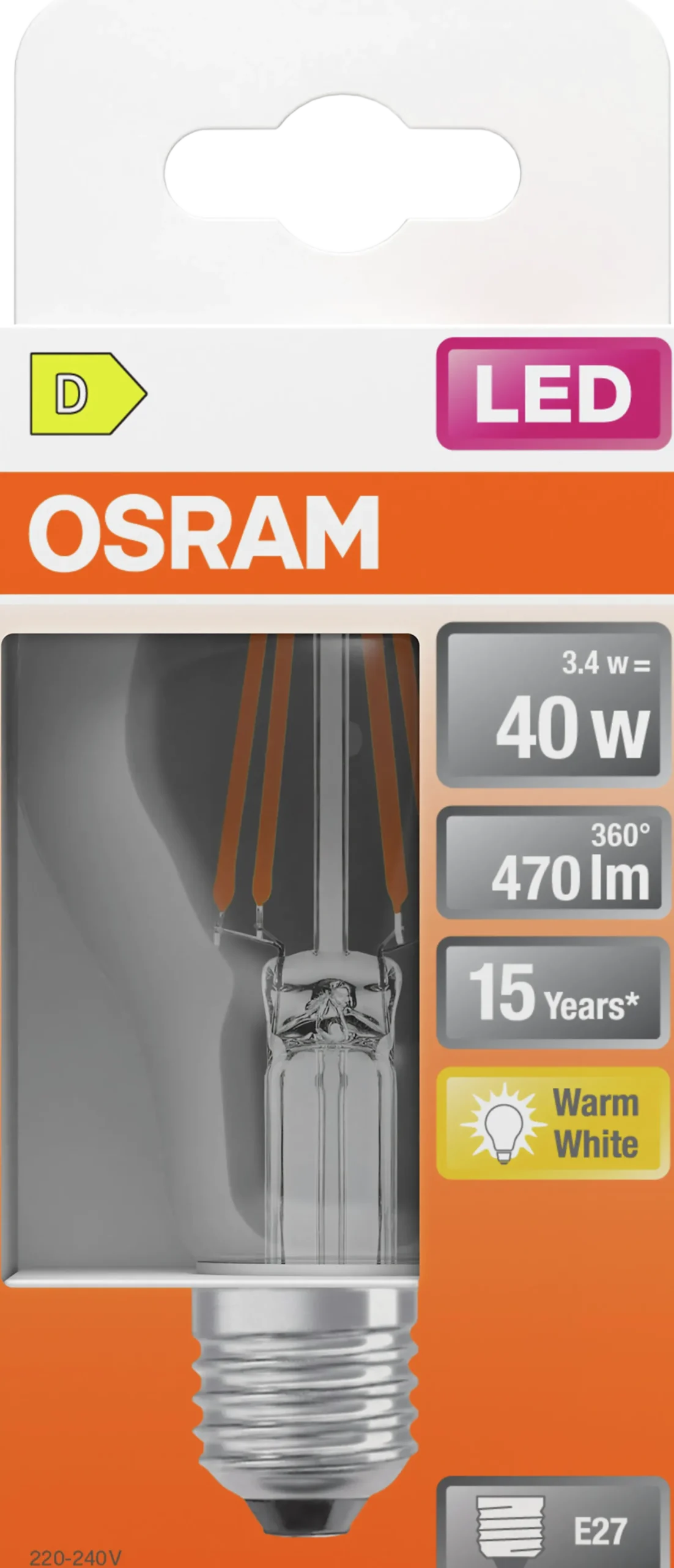 Led Lyspære E27 Classic A40 470lm klar-Osram
