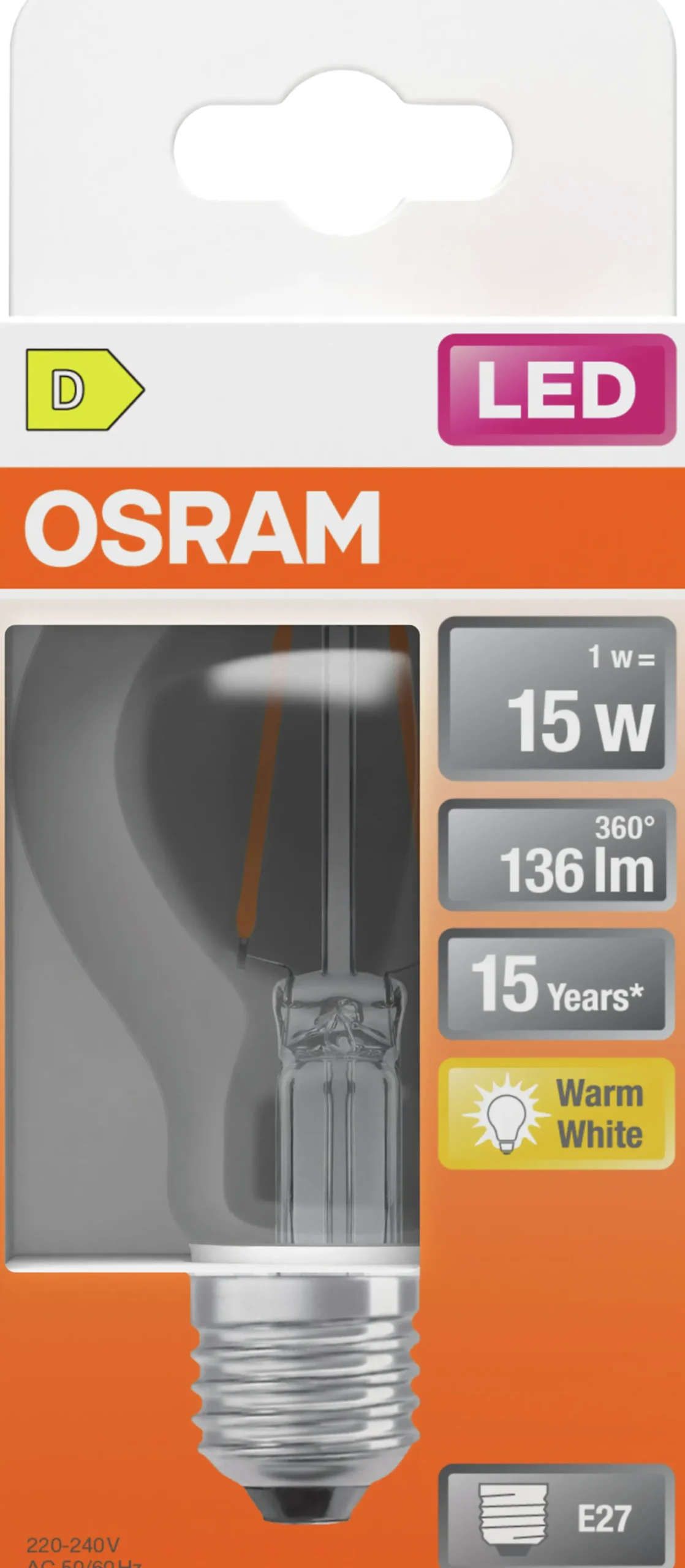 Led Lyspære E27 Classic A15 136lm klar-Osram Sale
