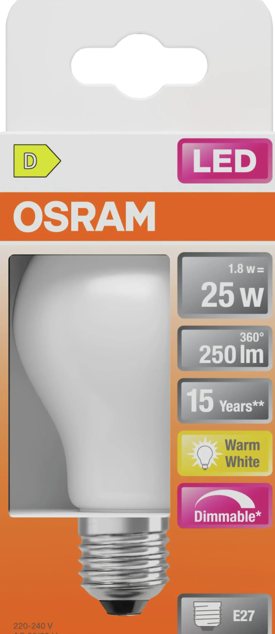 Led Lyspære E27 Classic A25 250lm matt Dimbar-Osram Outlet
