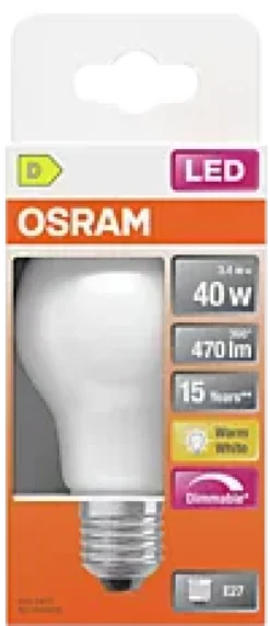 Led Lyspære E27 Classic A40 470lm matt Dimbar-Osram Outlet