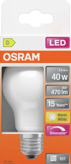 Led Lyspære E27 Classic A40 470lm matt Dimbar-Osram Outlet