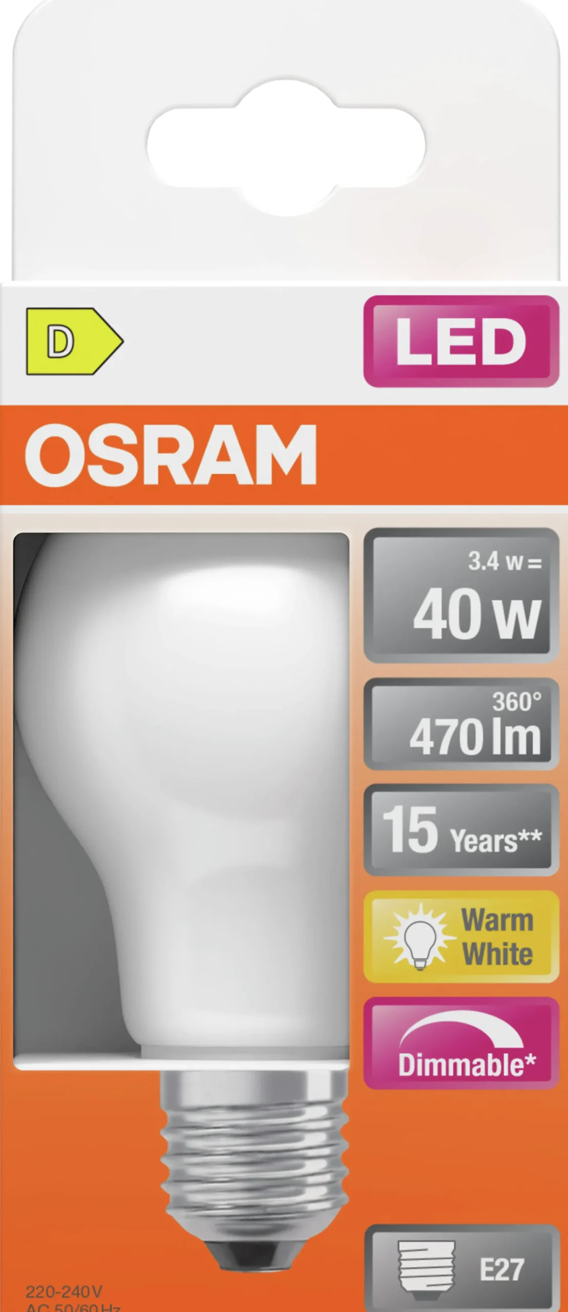 Led Lyspære E27 Classic A40 470lm matt Dimbar-Osram Outlet