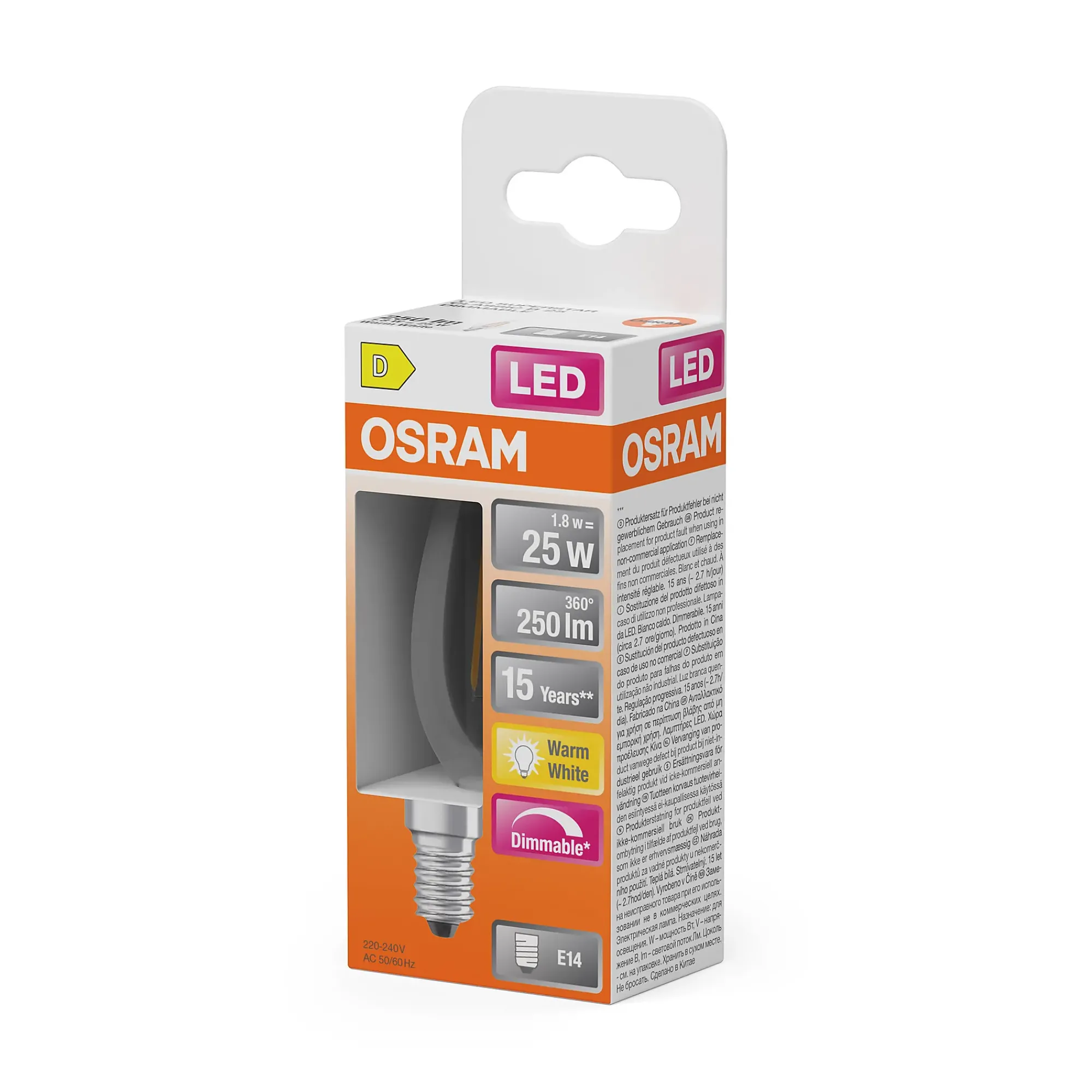 Led Lyspære E14 Classic B25 250lm klar Dimbar-Osram Sale