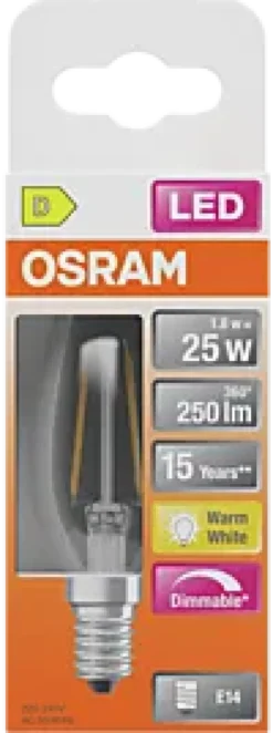 Led Lyspære E14 Classic B25 250lm klar Dimbar-Osram Sale