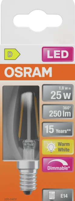 Led Lyspære E14 Classic B25 250lm klar Dimbar-Osram Sale