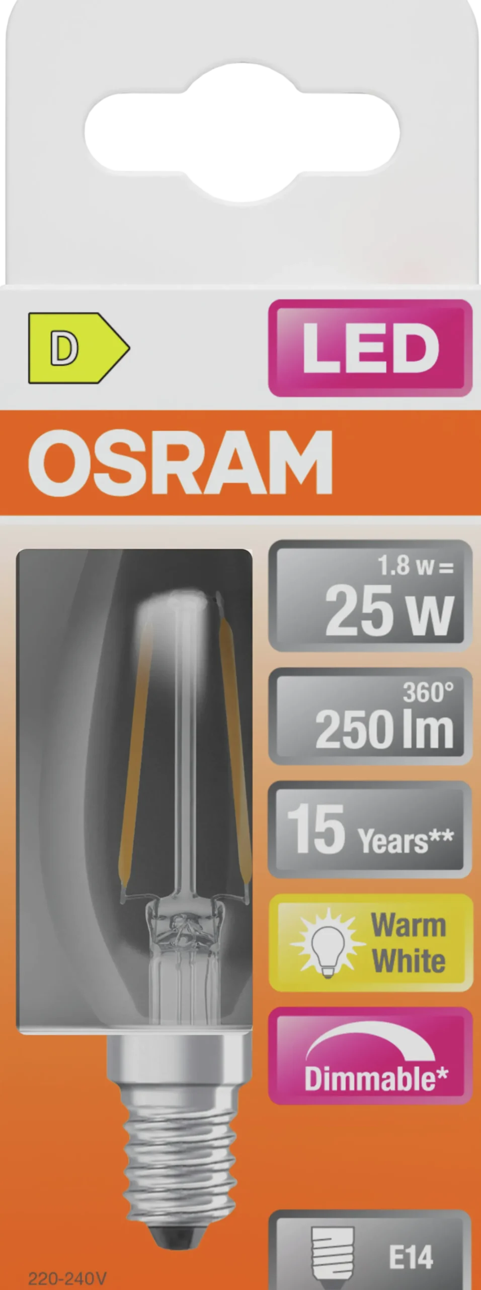 Led Lyspære E14 Classic B25 250lm klar Dimbar-Osram Sale