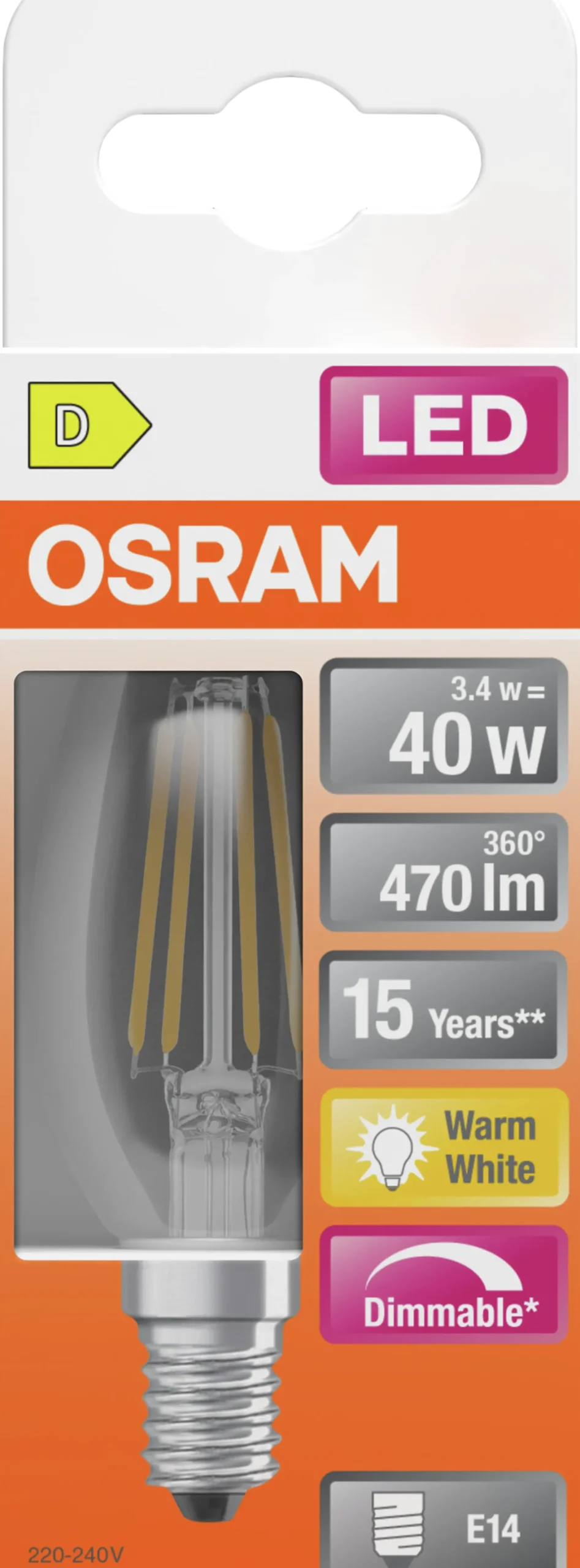 Led Lyspære E14 Classic B40 470lm klar Dimbar-Osram Online