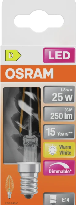 Led Lyspære E14 Classic Bw25 250lm klar Dimbar-Osram New