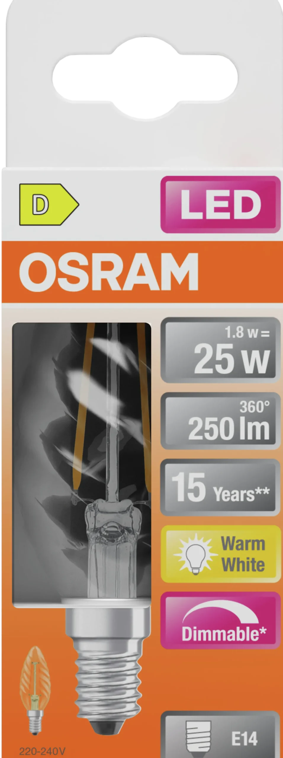 Led Lyspære E14 Classic Bw25 250lm klar Dimbar-Osram New