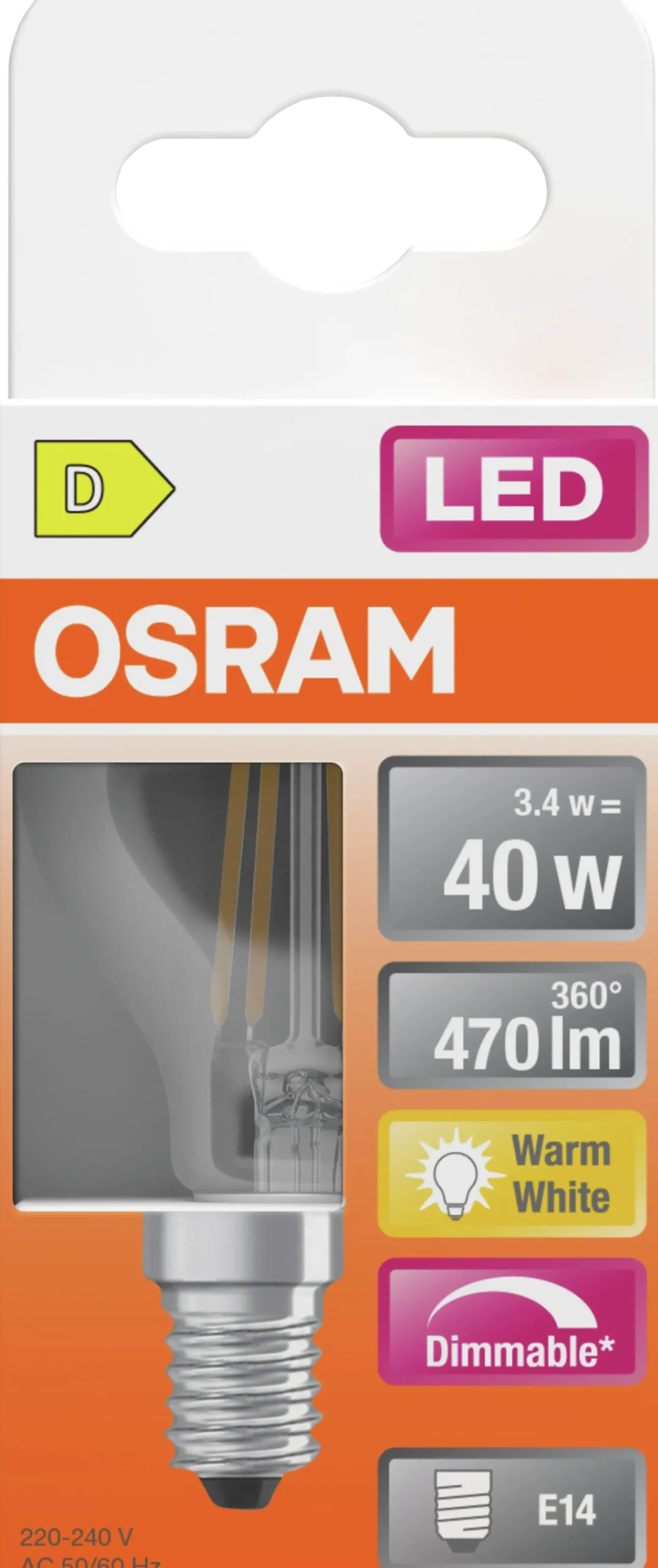 Led Lyspære E14 Classic P40 470lm klar Dimbar-Osram Online
