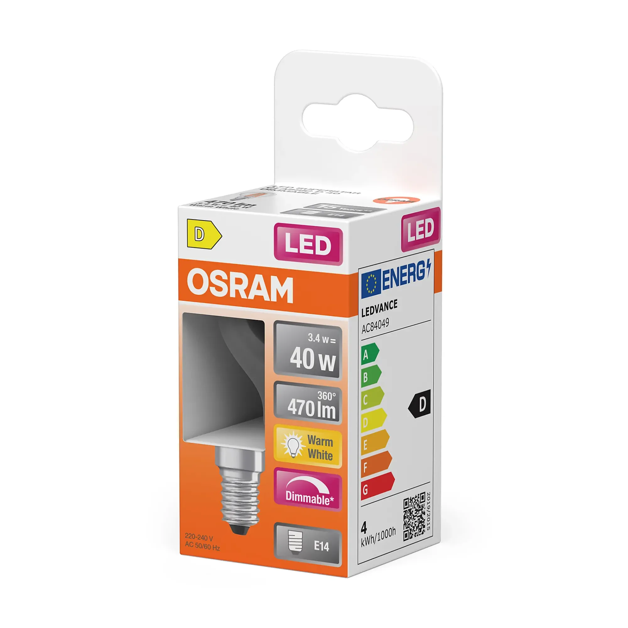 Led Lyspære E14 Classic P40 470lm klar Dimbar-Osram Online