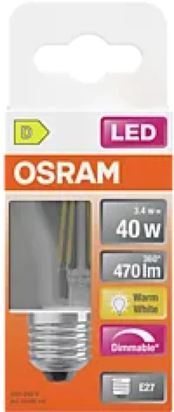 Led Lyspære E27 Classic P40 470lm klar Dimbar-Osram New
