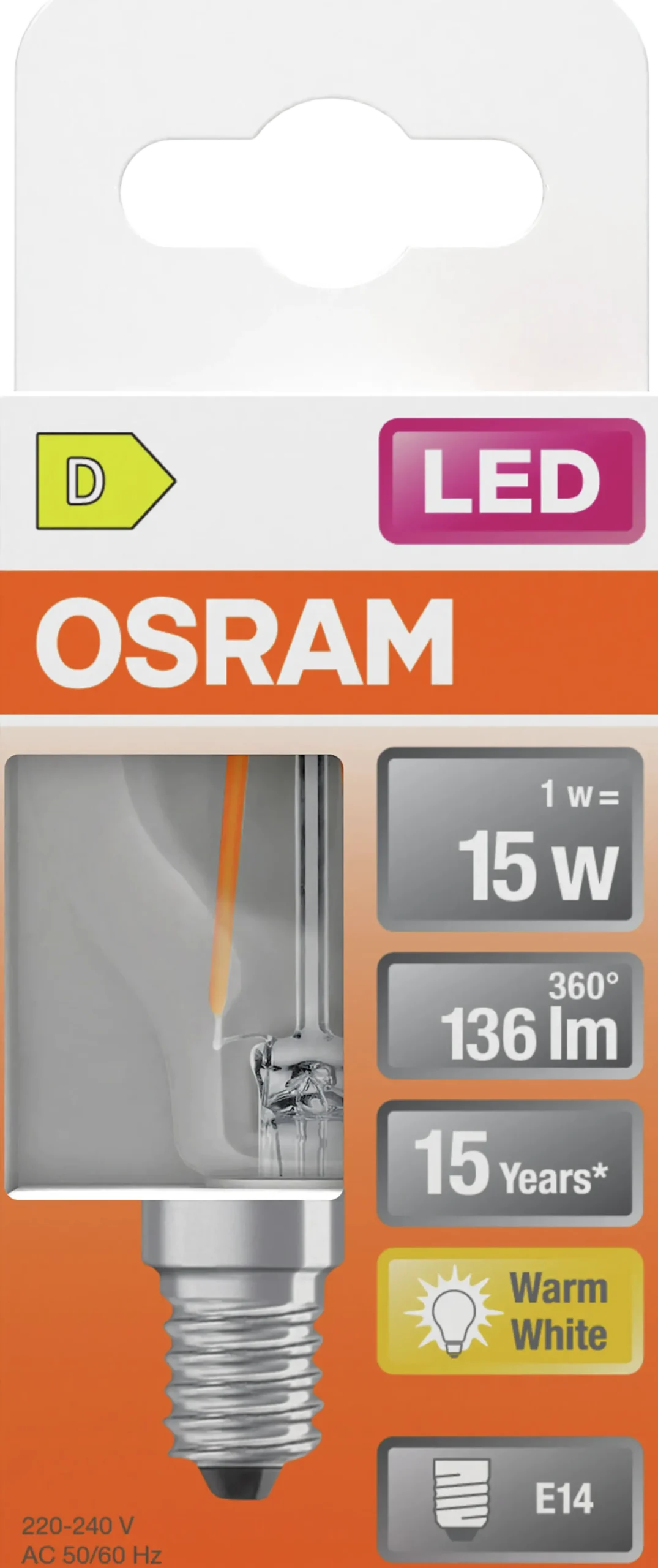 Led Lyspære E14 Classic P15 136lm klar-Osram