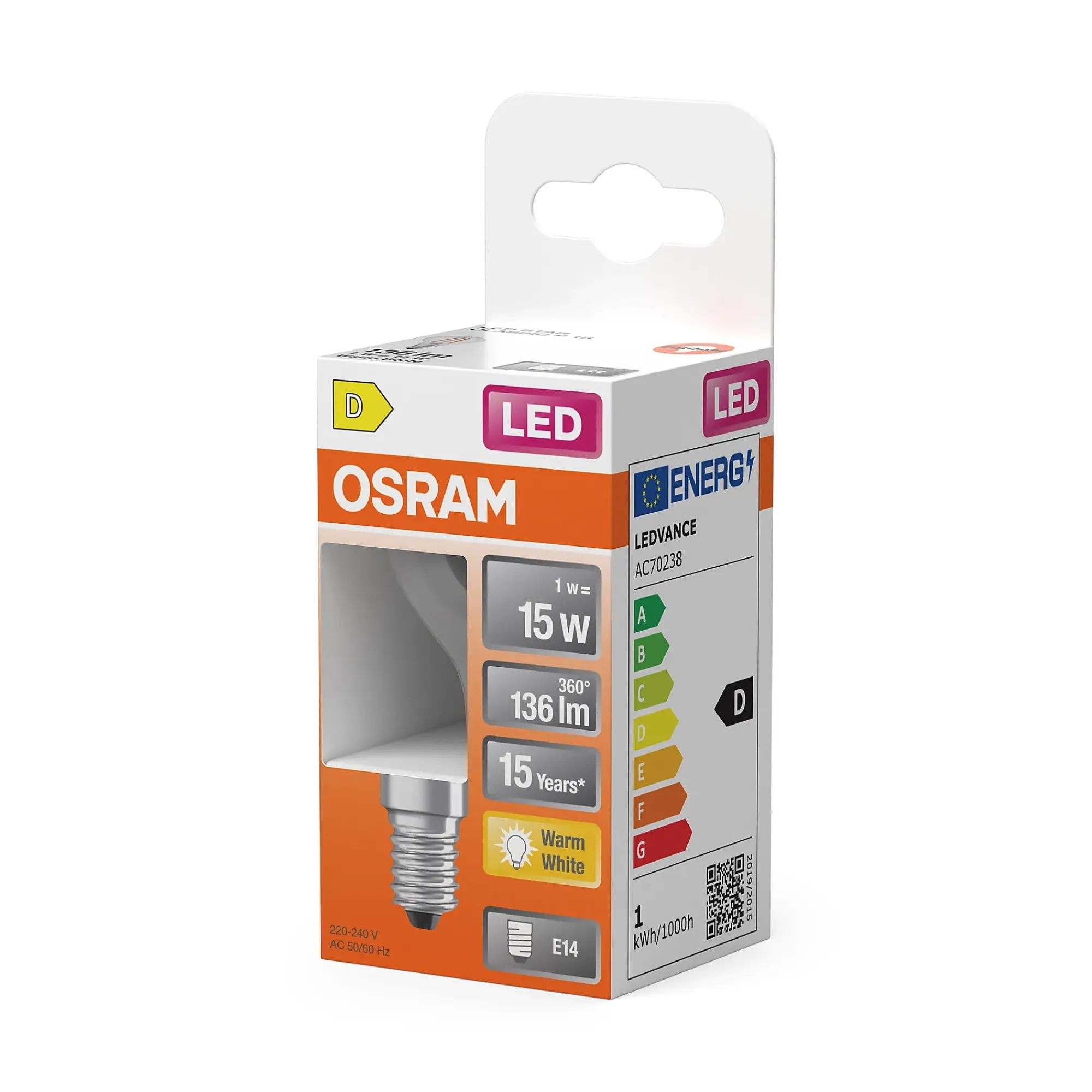 Led Lyspære E14 Classic P15 136lm klar-Osram