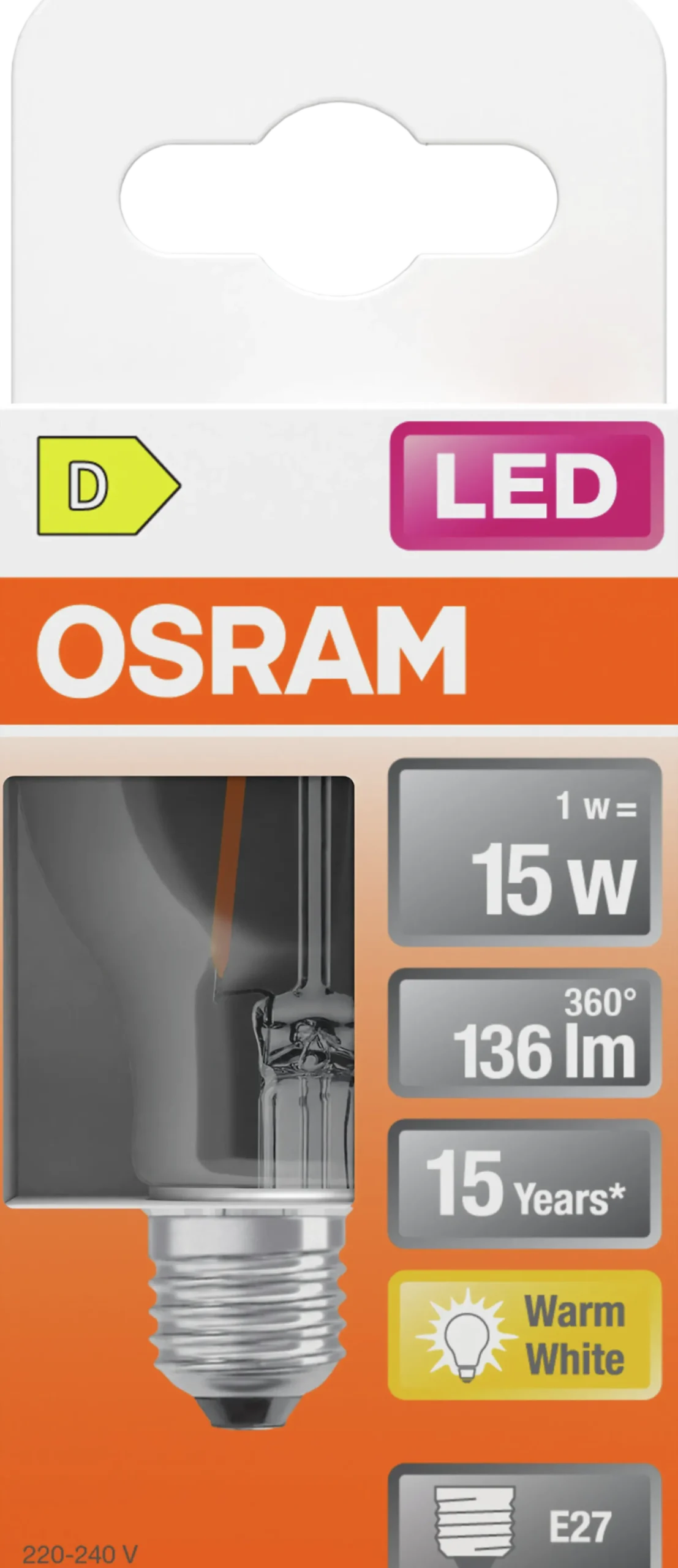 Led Lyspære E27 Classic P15 136lm klar-Osram Discount