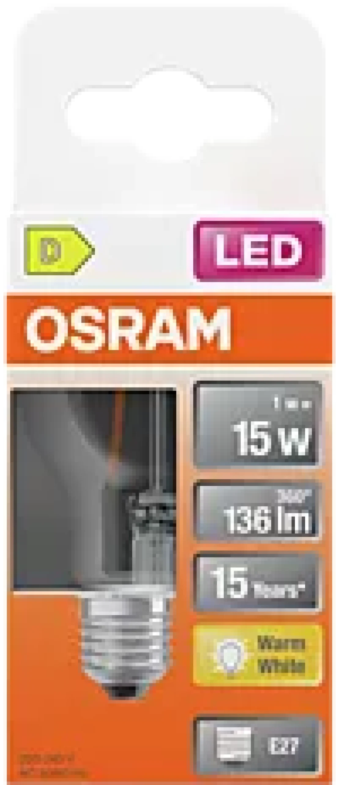 Led Lyspære E27 Classic P15 136lm klar-Osram Discount