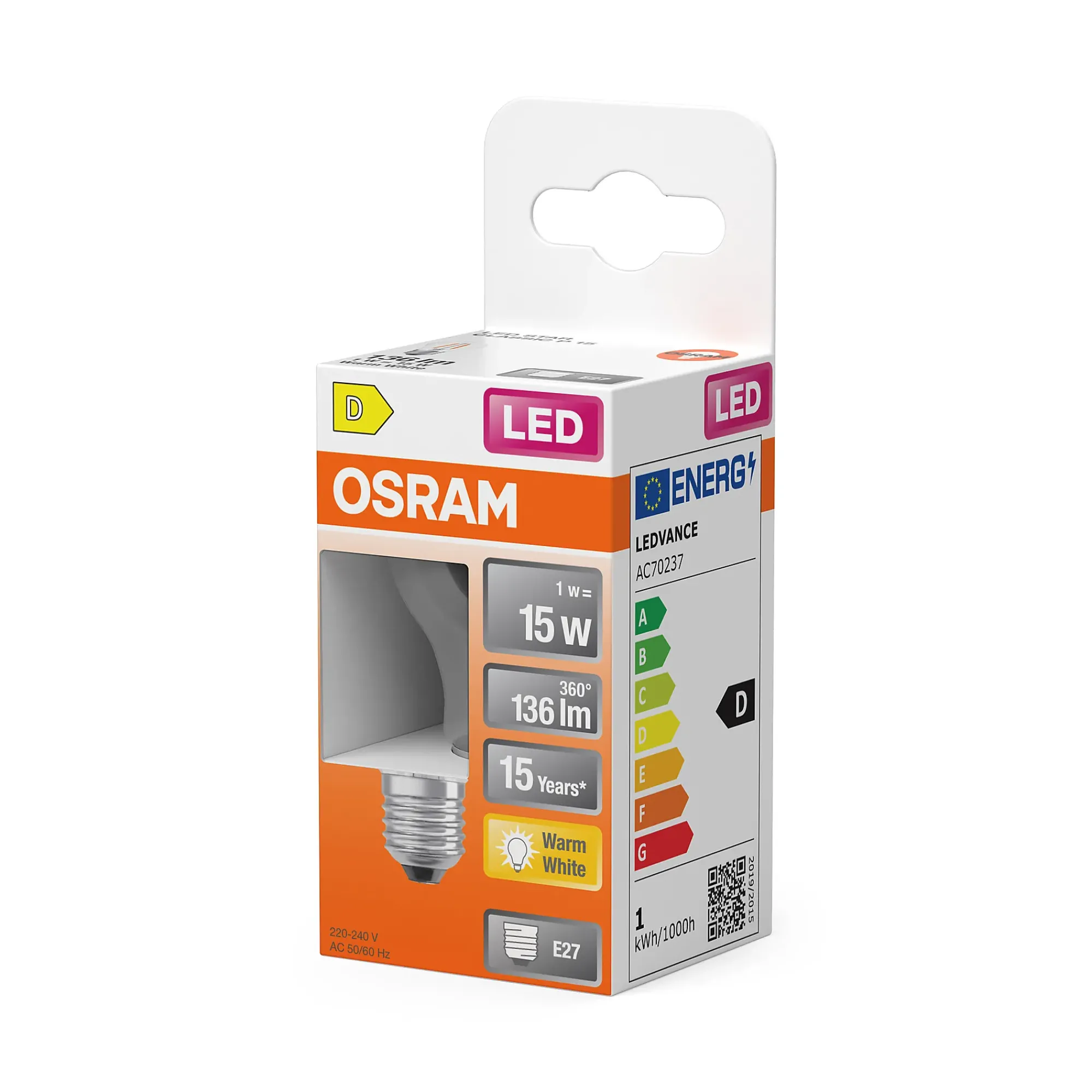 Led Lyspære E27 Classic P15 136lm klar-Osram Discount