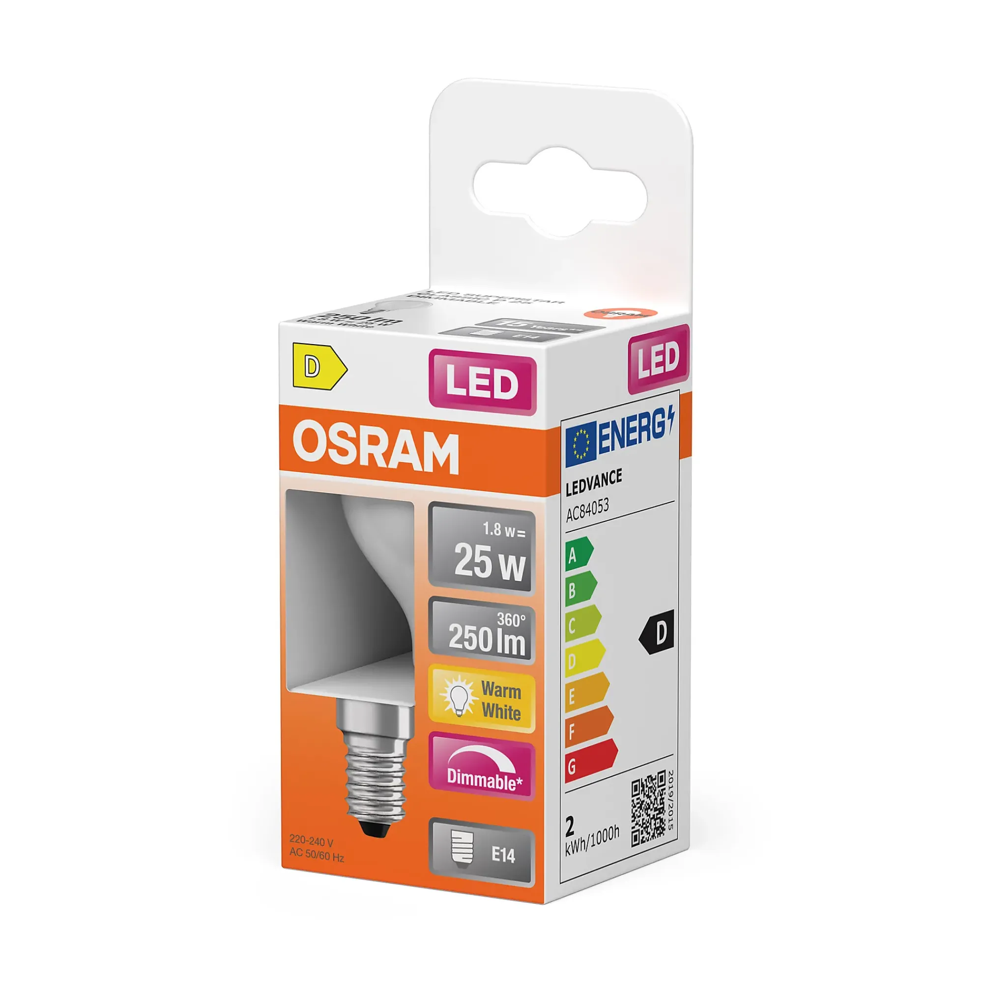 Led Lyspære E14 Classic P25 250lm matt Dimbar-Osram New