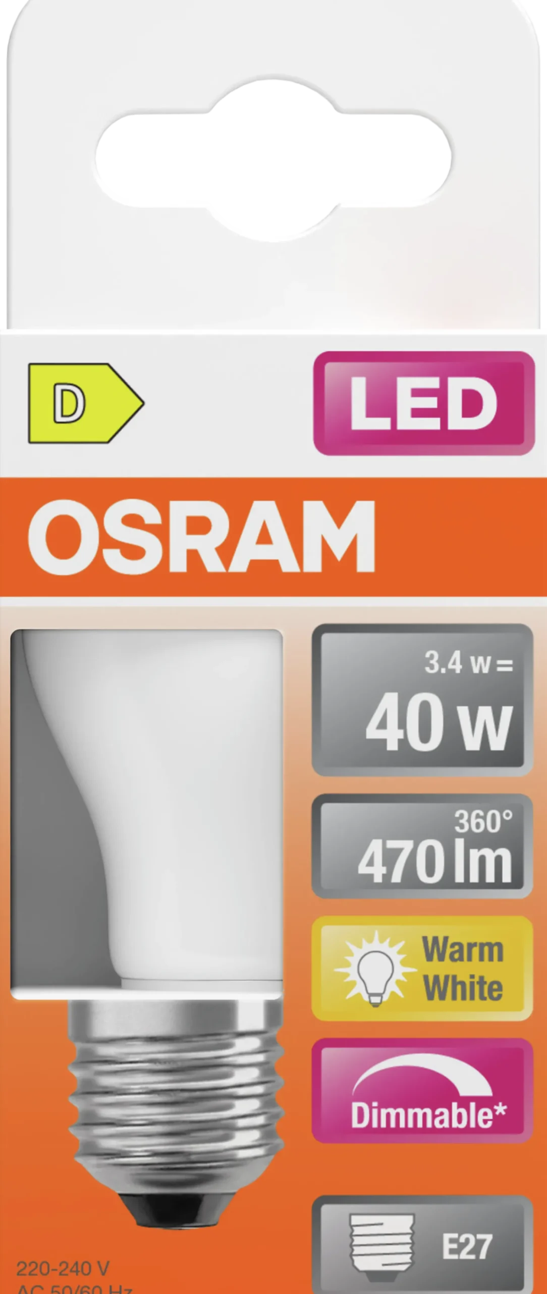Led Lyspære E27 Classic P40 470lm matt Dimbar-Osram New