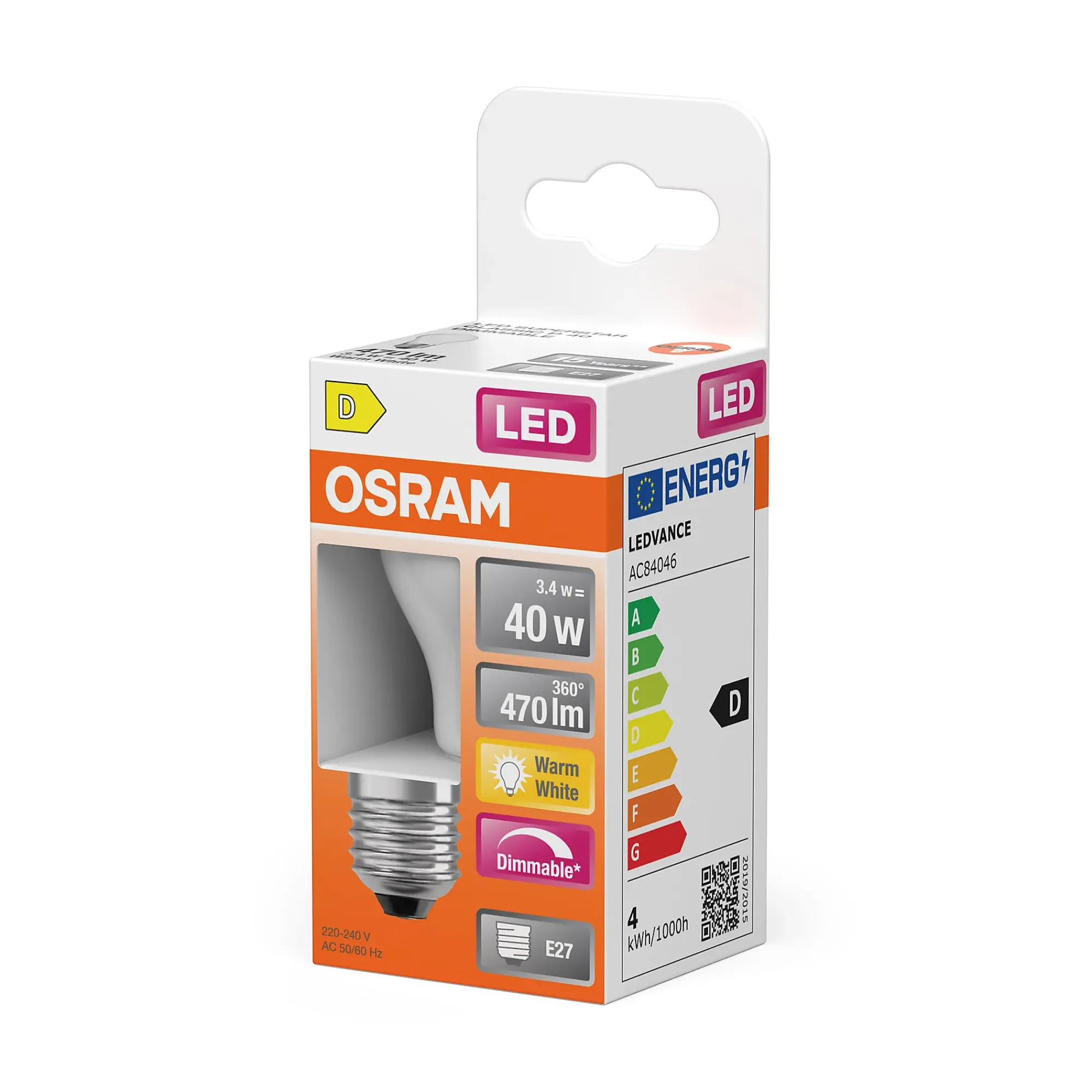 Led Lyspære E27 Classic P40 470lm matt Dimbar-Osram New
