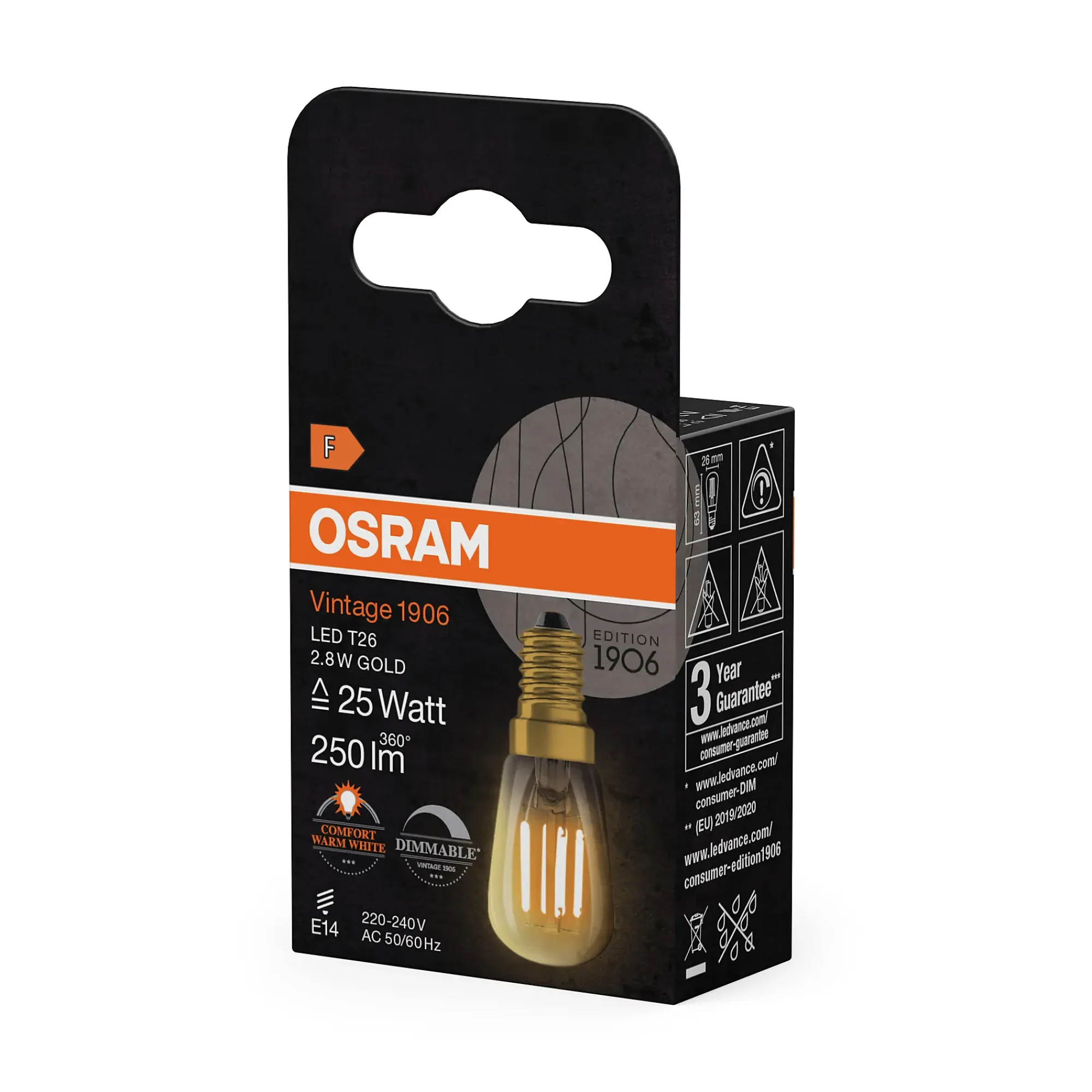 Led Lyspære E14 T26 25 250lm Gold Dimbar Varmere-Osram Clearance