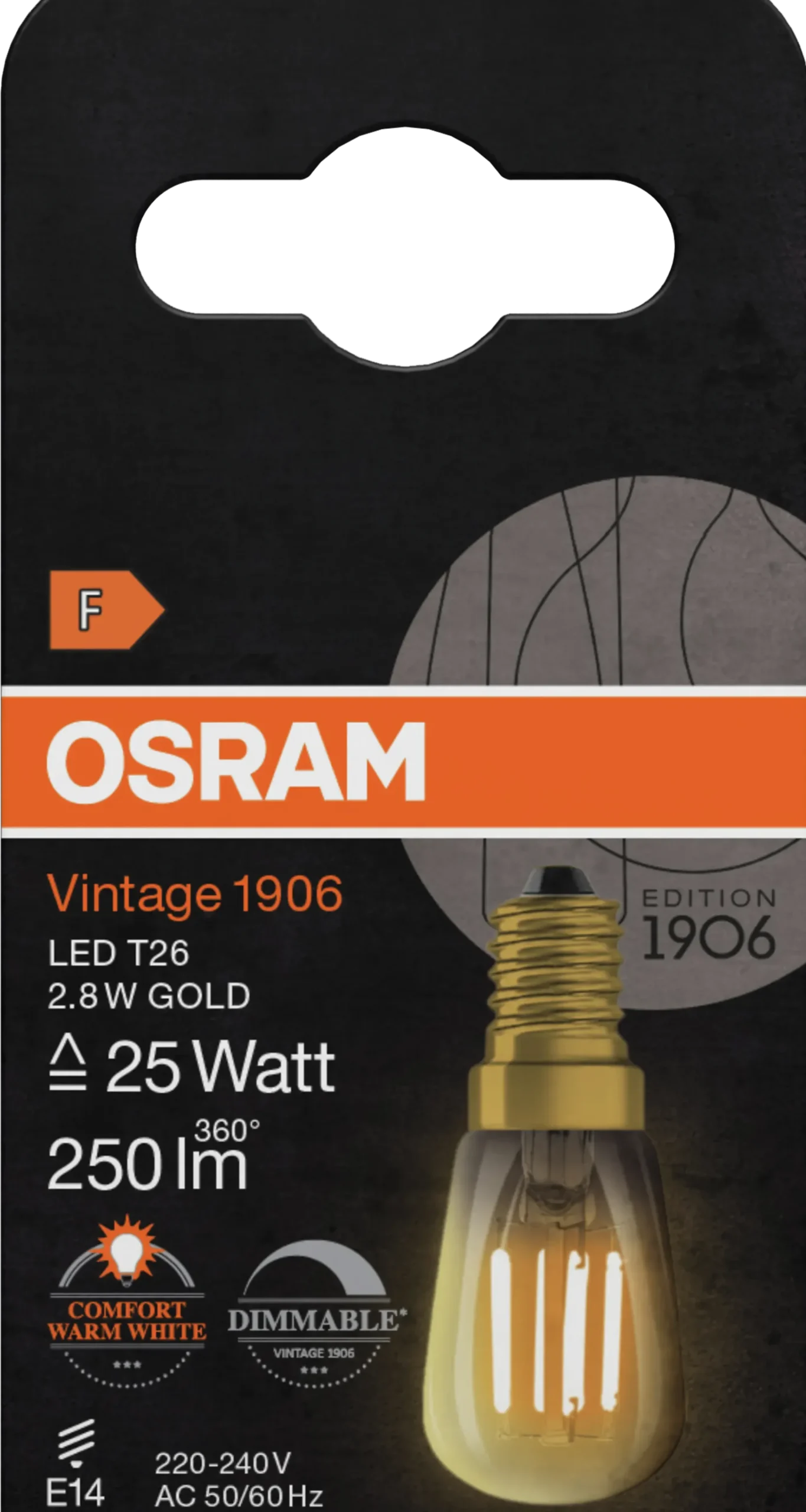 Led Lyspære E14 T26 25 250lm Gold Dimbar Varmere-Osram Clearance