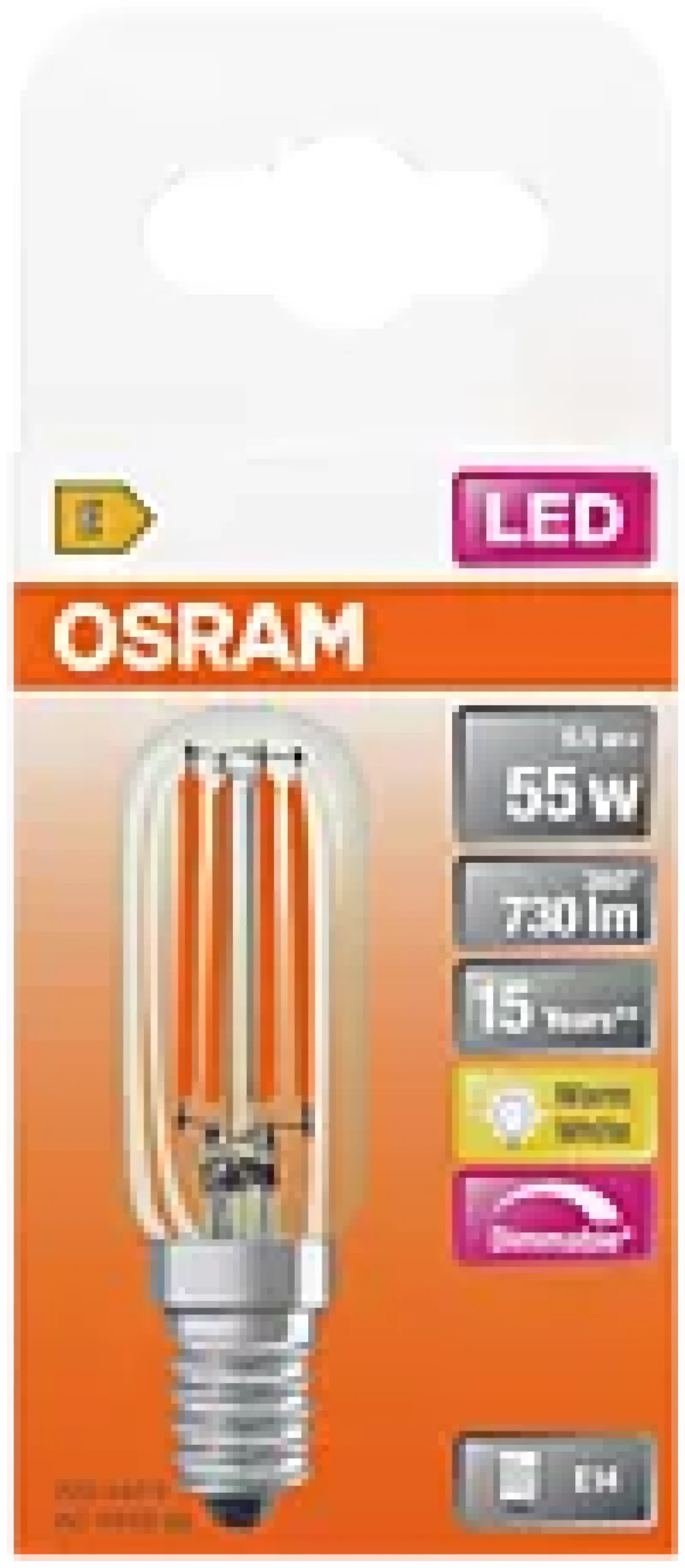 Led Lyspære E14 T26 55 730lm klar Dimbar-Osram