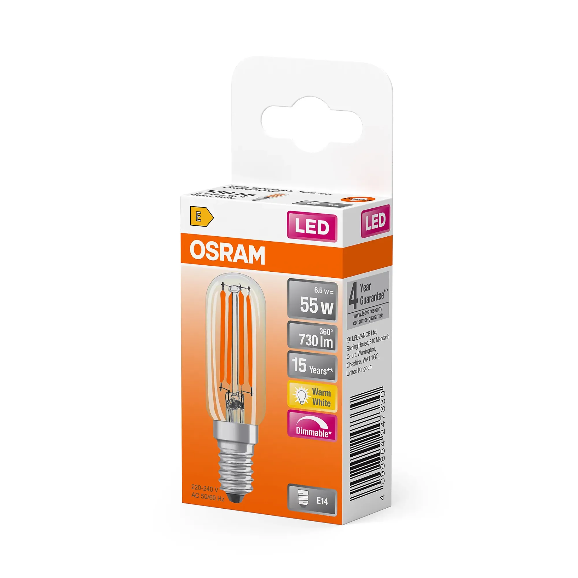 Led Lyspære E14 T26 55 730lm klar Dimbar-Osram