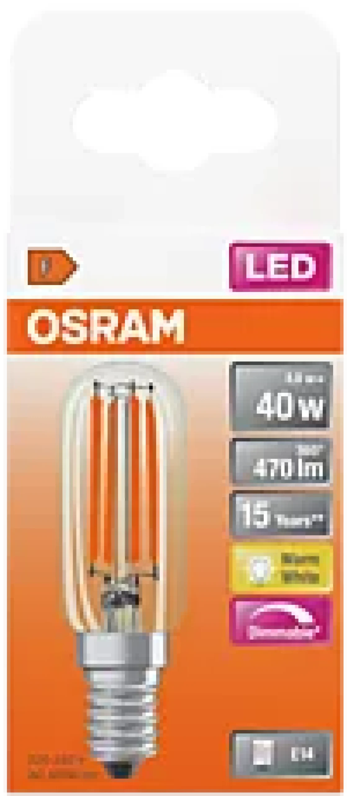 Led Lyspære E14 T26 40 470lm klar Dimbar-Osram Clearance